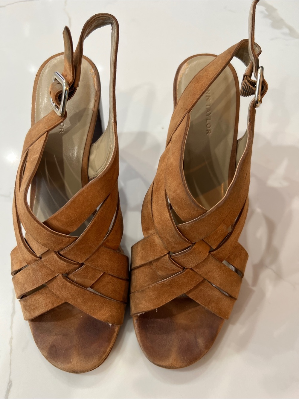 Ann Taylor Tan Woven Slingback Heels